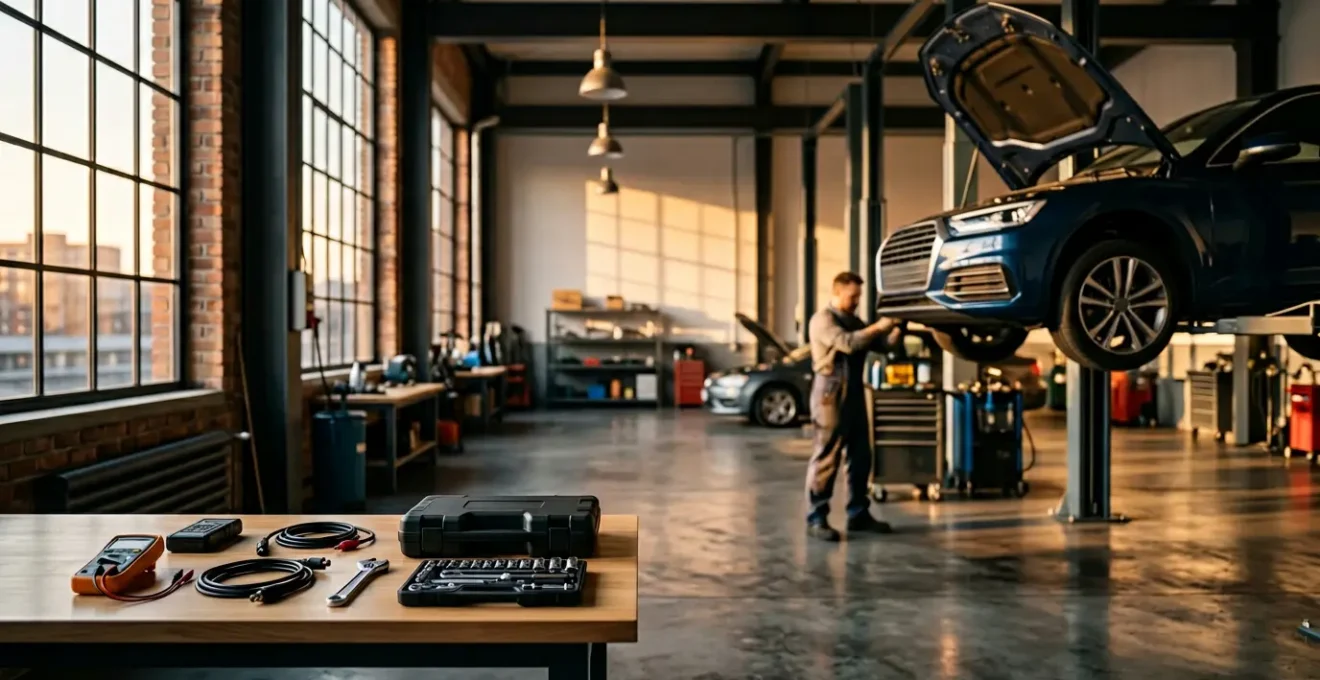 Mécanicien inspectant le moteur d'une voiture avec des outils de diagnostic pour détecter les pannes coûteuses