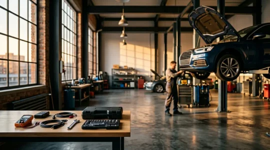 Mécanicien inspectant le moteur d'une voiture avec des outils de diagnostic pour détecter les pannes coûteuses
