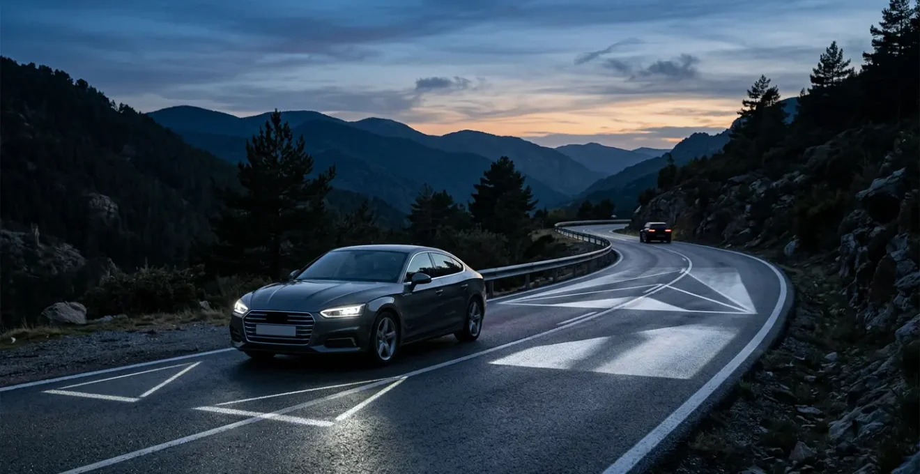 Technologie Matrix LED de phares adaptatifs illuminant sélectivement une route de nuit