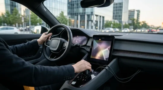 Intérieur moderne d'automobile avec système CarPlay et Android Auto en fonction
