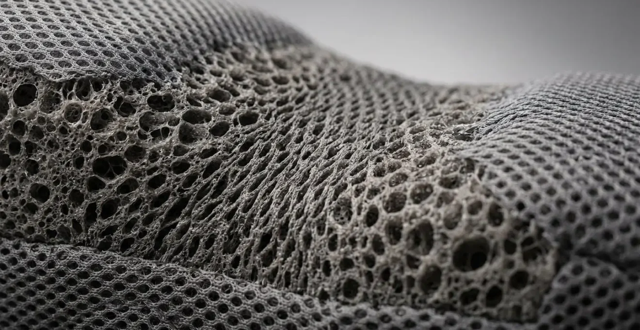 Vue macro d'un coussin lombaire ergonomique montrant la texture de la mousse à mémoire de forme