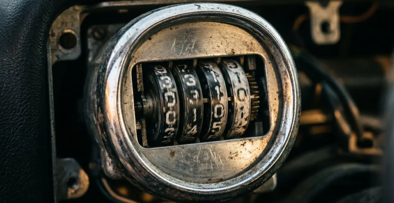 Gros plan sur un compteur kilométrique vintage montrant un faible kilométrage