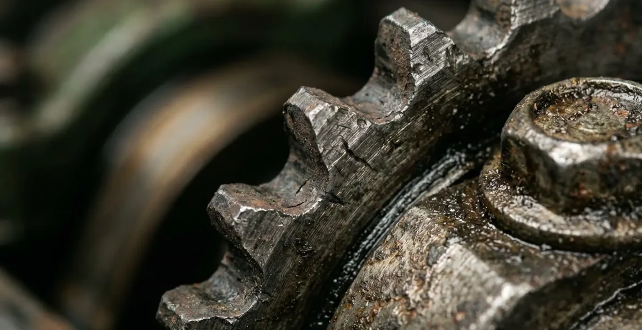 Vue macro détaillée de composants moteur montrant l'usure