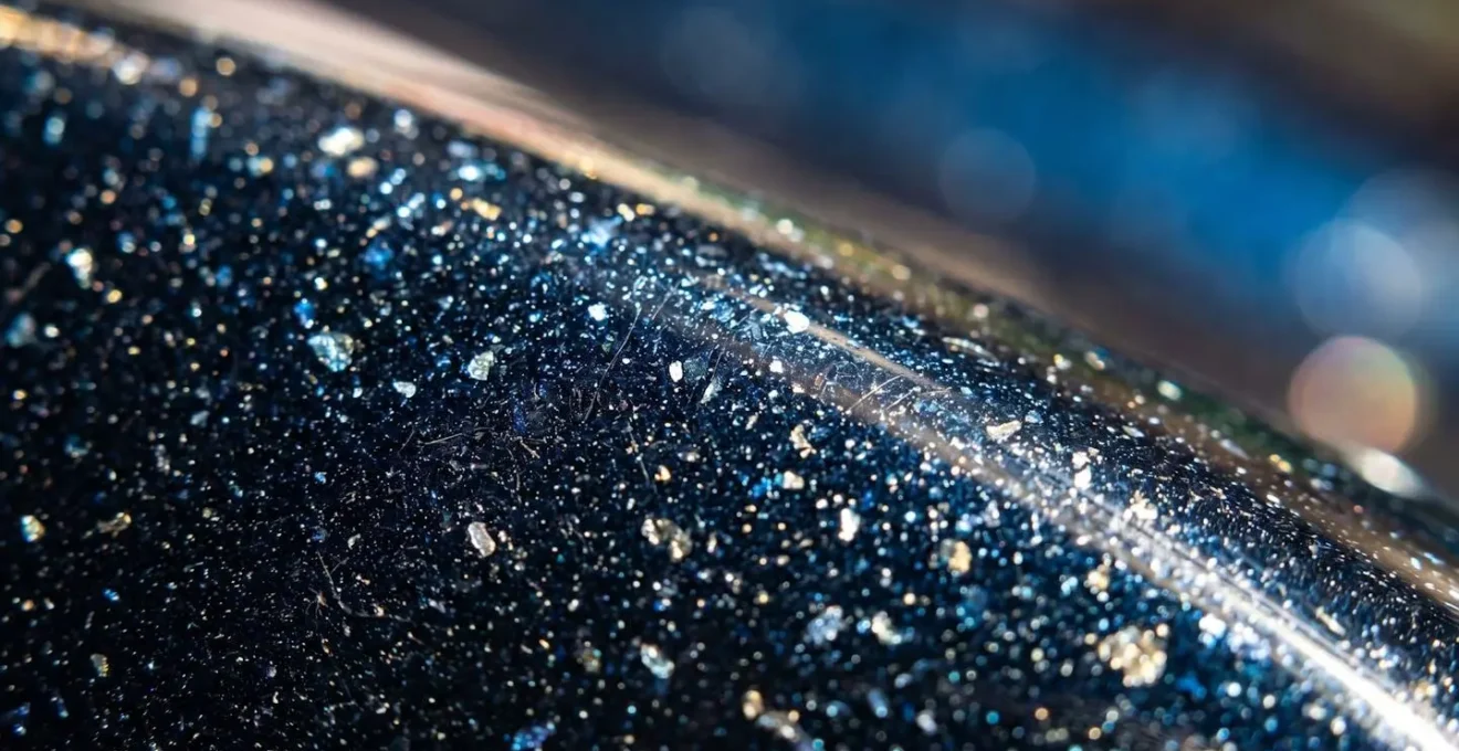 Vue macro d'une surface de carrosserie automobile avec reflets lumineux