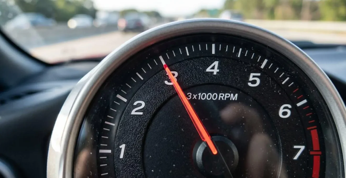 Tableau de bord automobile montrant le compte-tours à 3000 tr/min pendant une régénération FAP