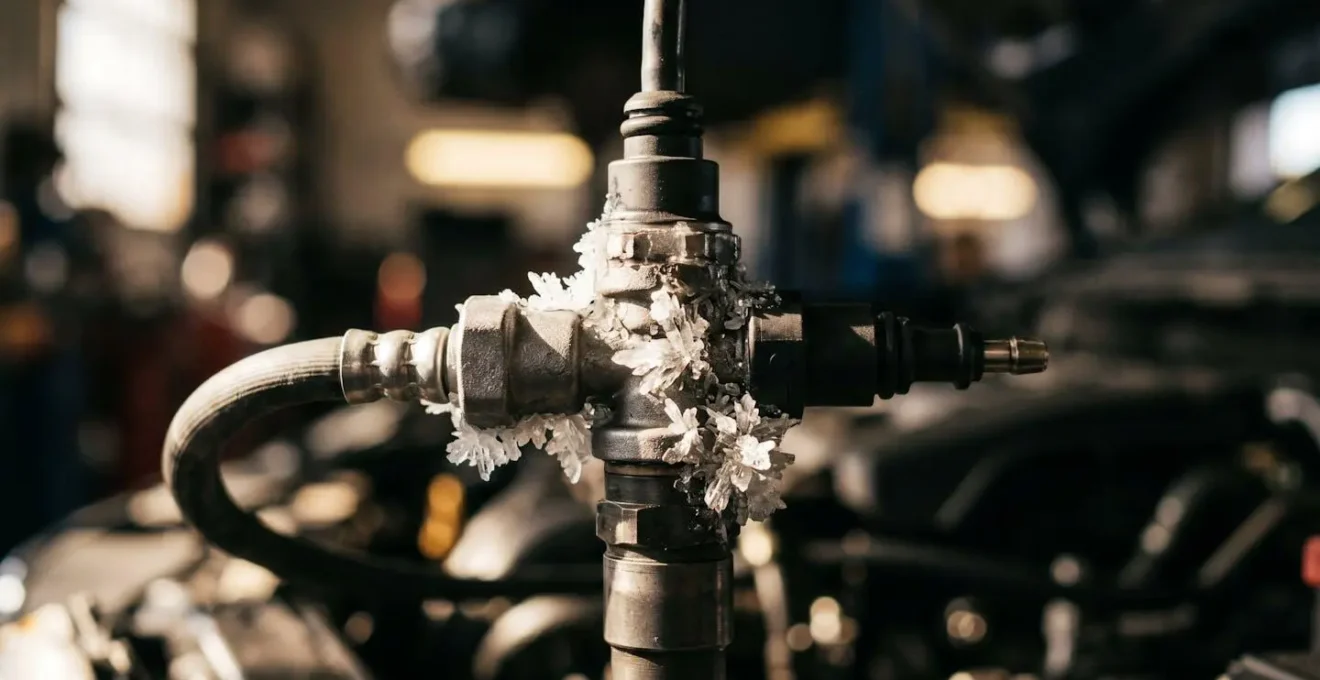 Vue technique d'un système AdBlue avec réservoir et composants intégrés sous un véhicule diesel moderne