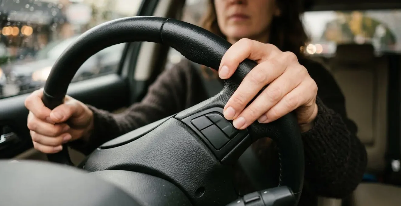 Mains sur volant automobile avec boutons de commande multifonctions